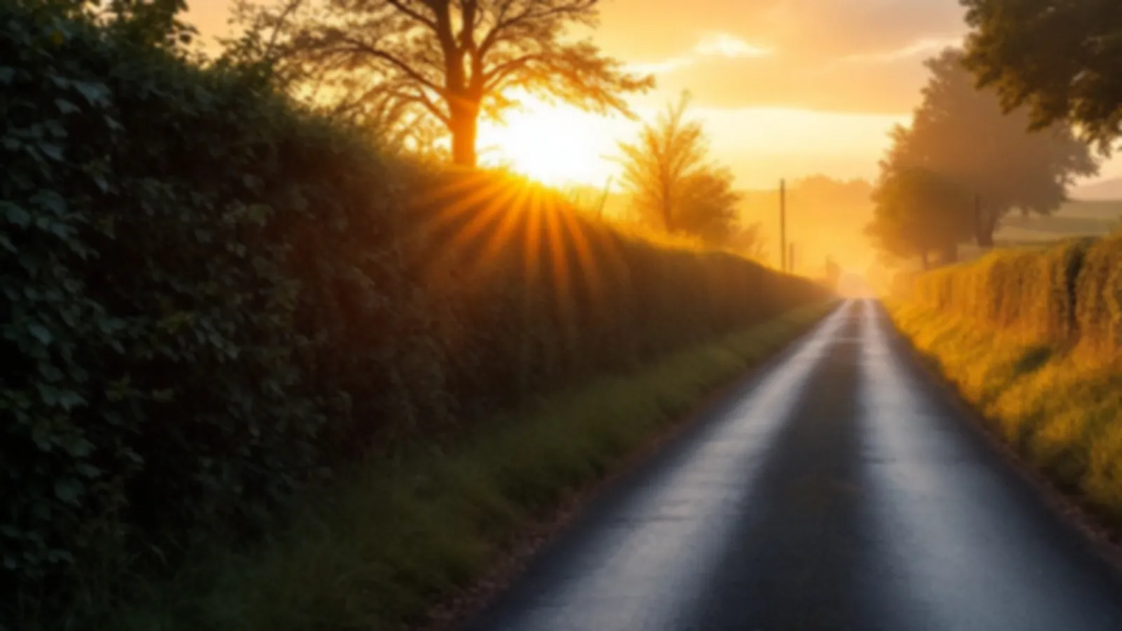A quiet country lane between green hedgerows and stone walls at sunrise, the SedanFinance view of short term loans, $100 – $5,000